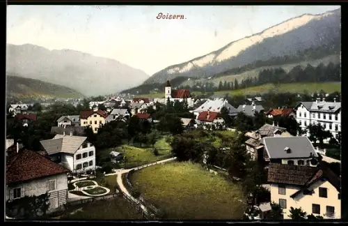AK Goisern, Panorama mit Kirche und Bergkulisse