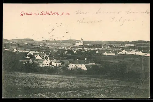 AK Langenlois /N.-Oe., Schiltern, Panorama mit Ort und Kirche