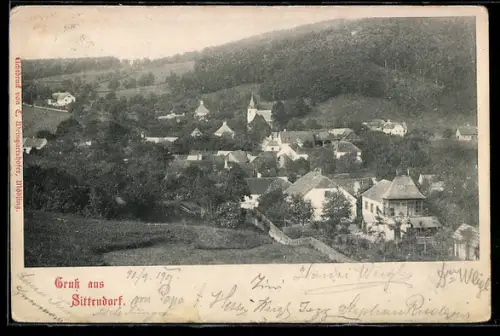 AK Sittendorf, Panorama mit Kirche und Häusern