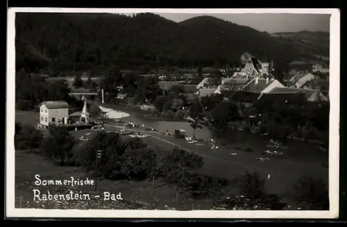 AK Rabenstein /N.-Oe., Badeanstalt, Liegewiese und Ortsansicht