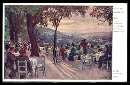 AK Klosterneuburg, Blick von der Terrasse des Stiftskellers ins Kierlingtal