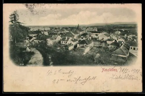 AK Amstetten, Panorama mit Kirche und Häusern