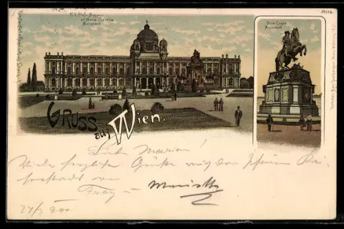 Lithographie Wien, Kunsthistorisches Museum mit Maria-Theresien-Denkmal