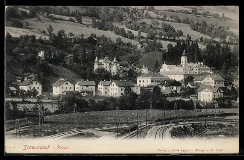 AK Schwarzach i. Pongau, Panorama mit Kirche und Schloss