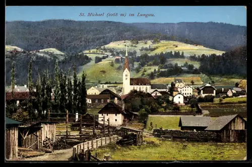 AK St. Michael im Lungau, Dorfansicht mit Kirche und Bergpanorama