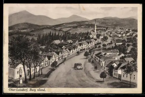AK Ober-Loisdorf /Burgenland, Strassenpartie mit Kirche und Panorama
