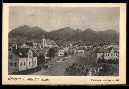 AK Krieglach i. Mürztal, Panorama mit Kirche und Platz