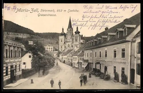 AK Maria-Zell /Steiermark, Grazerstrasse mit Kirche