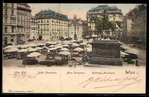 AK Wien, Am Hof, Radetzky-Denkmal, Altes Zeughaus, Städtische Feuerwehr