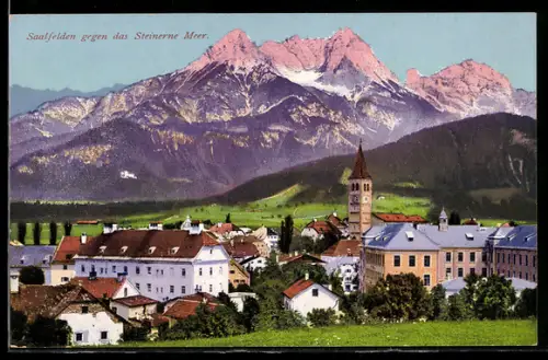 AK Saalfelden, Ortsansicht gegen das Steinerne Meer