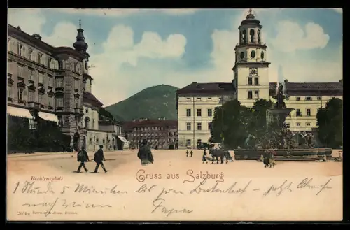 AK Salzburg, Residenzplatz mit Residenzbrunnen