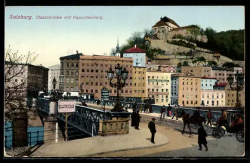 AK Salzburg, Staatsbrücke mit Kapuzinerberg