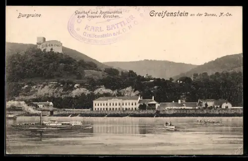 AK Greifenstein an der Donau, Gasthof zum braunen Hirschen, Burgruine