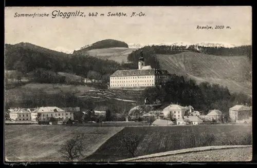 AK Gloggnitz /N.-Oe., Panorama mit Ort und Raxalpe
