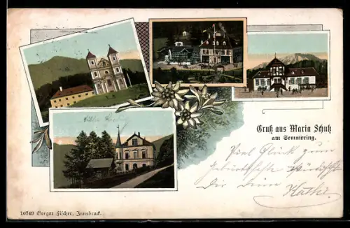 AK Maria Schutz am Semmering, Kirche, Villa, Gasthaus