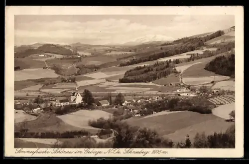 AK Schönau im Gebirge, Panorama mit Kirche und Schneeberg