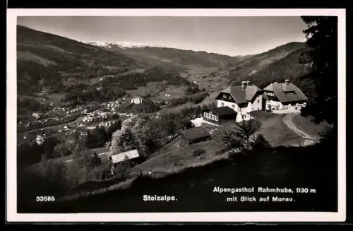 AK Stolzalpe /Murau, Alpengasthof Rahmhube mit Blick auf Murau