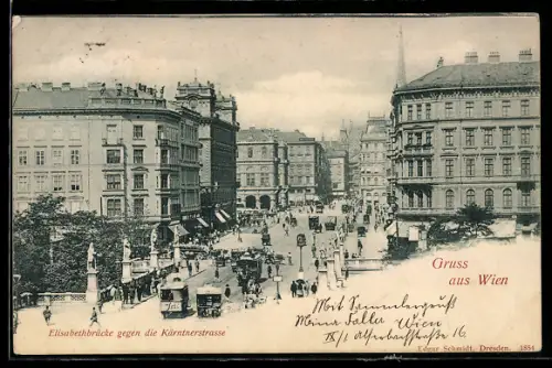 AK Wien, Elisabethbrücke gegen die Kärntnerstrasse, Strassenbahn