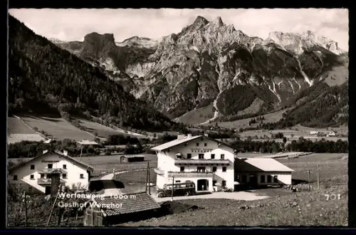 AK Werfenweng, Gasthof Wenger mit Bergpanorama