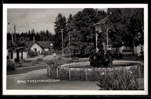 AK Bad Tatzmannsdorf, Park mit Brunnen und Statue