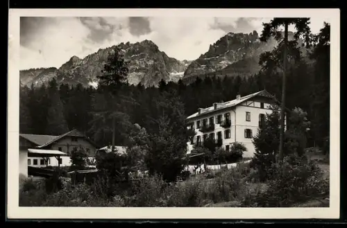 AK Bad Jungbrunn /Dolomiten, Hotelpension der Mittella, Dolomitenpanorama