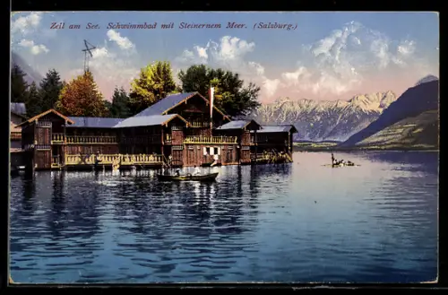 AK Zell am See /Salzburg, Schwimmbad mit Steinernem Meer