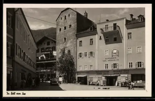 AK Zell am See, Teilansicht mit Bankhaus Carl Spängler