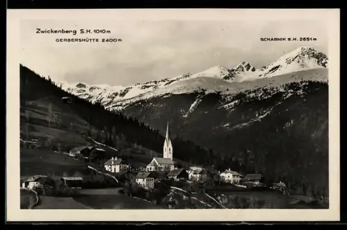 AK Zwickenberg, Ortsansicht mit Gerbershütte und Scharnik