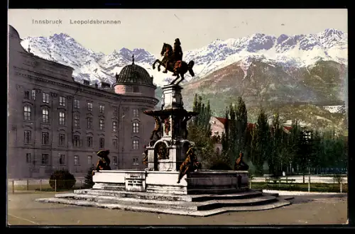AK Innsbruck, Leopoldsbrunnen, Bergpanorama