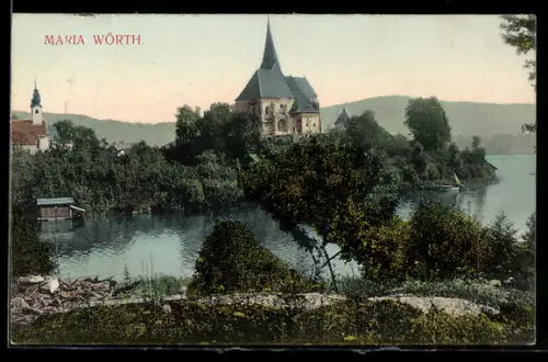 AK Maria Wörth, Kirche auf Halbinsel am Wörthersee