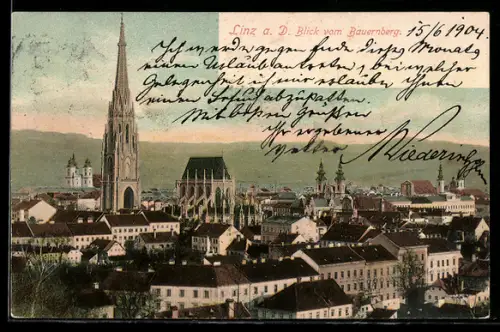 AK Linz a. D., Blick vom Bauernberg