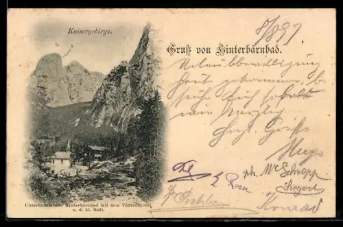 AK Hinterbärnbad /Kaisergebirge, Ort mit Kirche und Bergpanorama