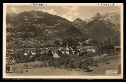 AK Tschagguns /Montafon, Panorama mit Dorf und Kirche