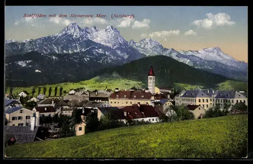 AK Saalfelden /Salzburg, Panorama mit dem Steinernen Meer
