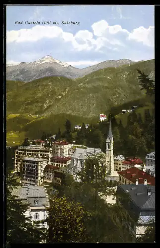AK Bad Gastein, Ortsbild mit Kirche und Bergpanorama