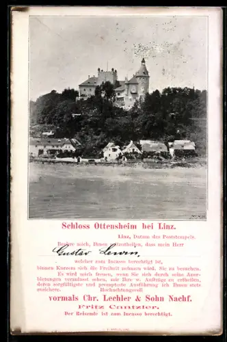 AK Linz, Schloss Ottensheim, Flussufer mit Häusern