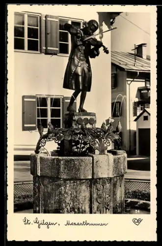 AK St. Gilgen, Mozartbrunnen