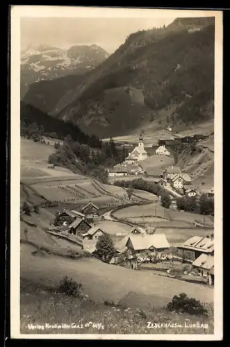 AK Zederhaus i. Lungau, Bergpanorama mit Kirche und Gehöften
