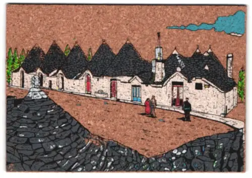 Kork-AK Alberobello, Strassenpartie mit Wohnhäusern