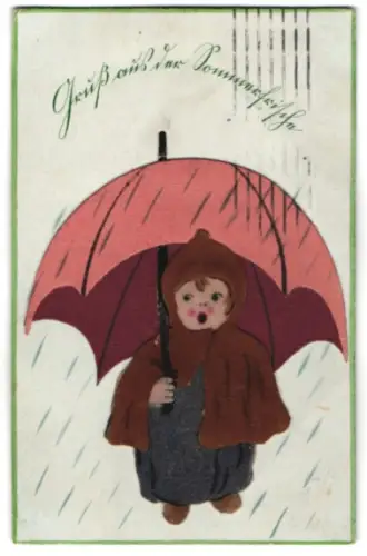 Filz-AK Kind mit Regenschirm