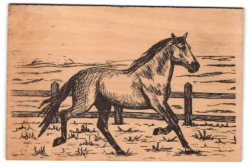 Holz-AK Pferd vor einem Zaun