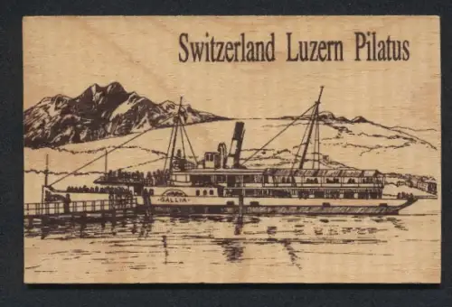 Holz-AK Luzern, Flussdampfer Gallia am Pier
