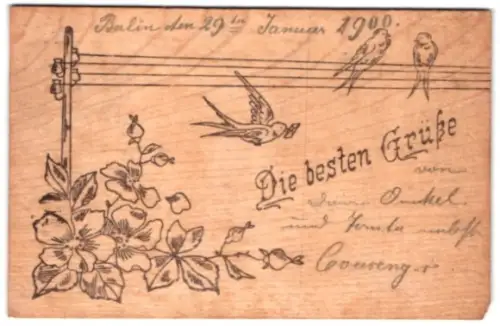 Holz-AK Vögel sitzen auf der Stromleitung, Die besten Grüsse!