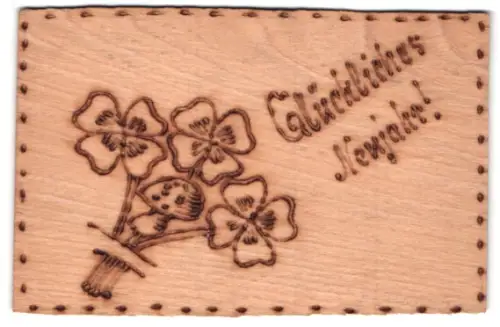 Holz-AK Blumenstrauss und Pilz, Glückliches Neujahr!