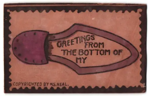 Leder-AK Schuhsohle mit Aufschrift Greetings from the bottom of my