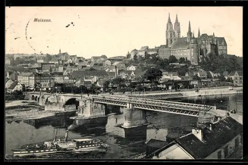 AK Meissen, Albrechtsburg, Dom, Elbbrücke
