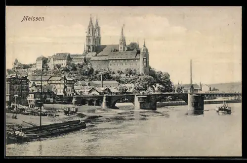 AK Meissen, Albrechtsburg und Dom, Elbbrücke