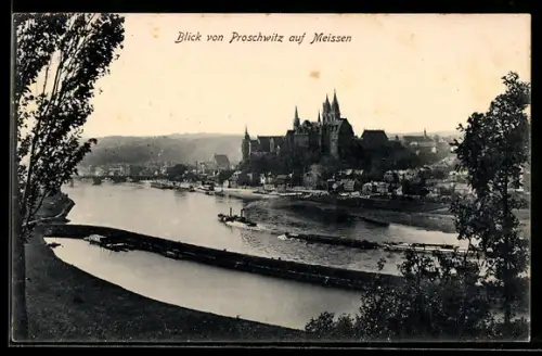 AK Meissen, Blick von Proschwitz auf Stadt und Burg