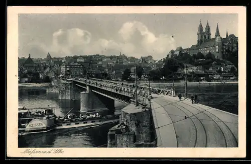AK Meissen, Elbbrücke, Dom, Dampfer