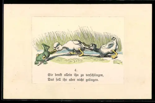 Künstler-AK Wilhelm Busch: Ente will den Frosch verschlingen